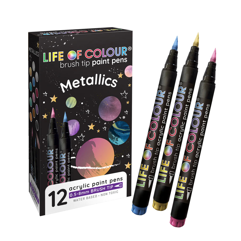 Life of Colour - Metallic Brush Tip Acrylic Paint Pens Set of 12