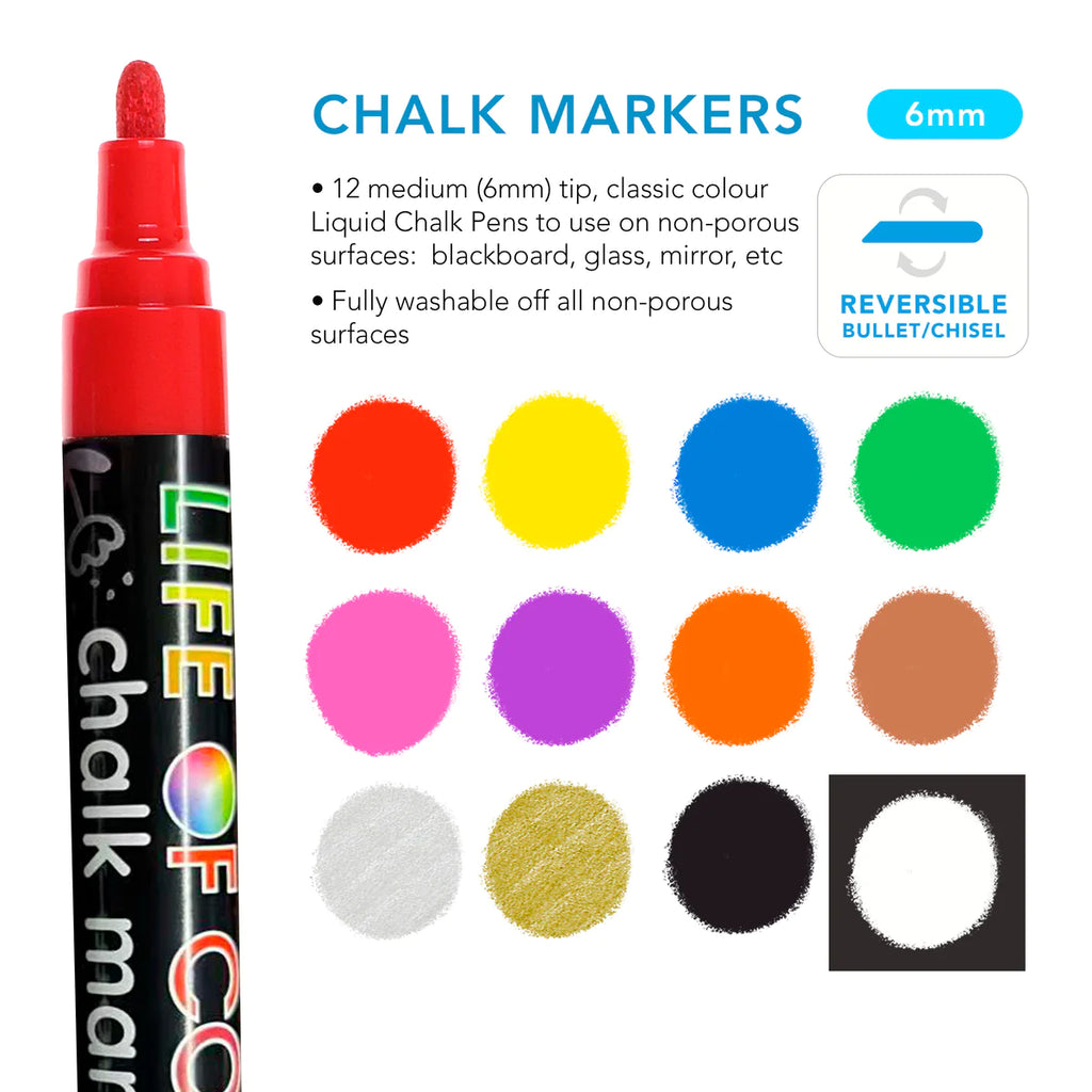 Life of Colour Liquid Chalk Markers 6mm Tip - Set of 14
