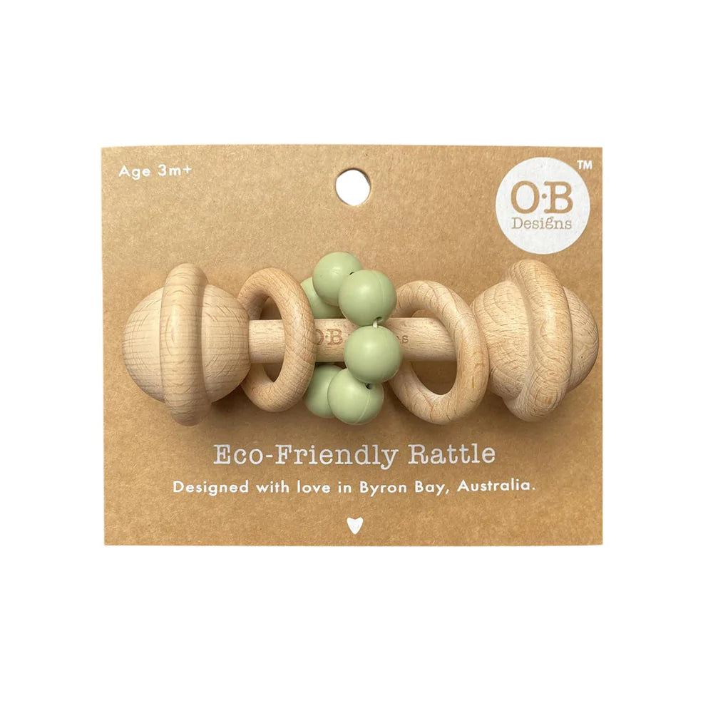 O.B Designs - Sage | Eco-Friendly Rattle | Organic Beechwood Silicone Toy