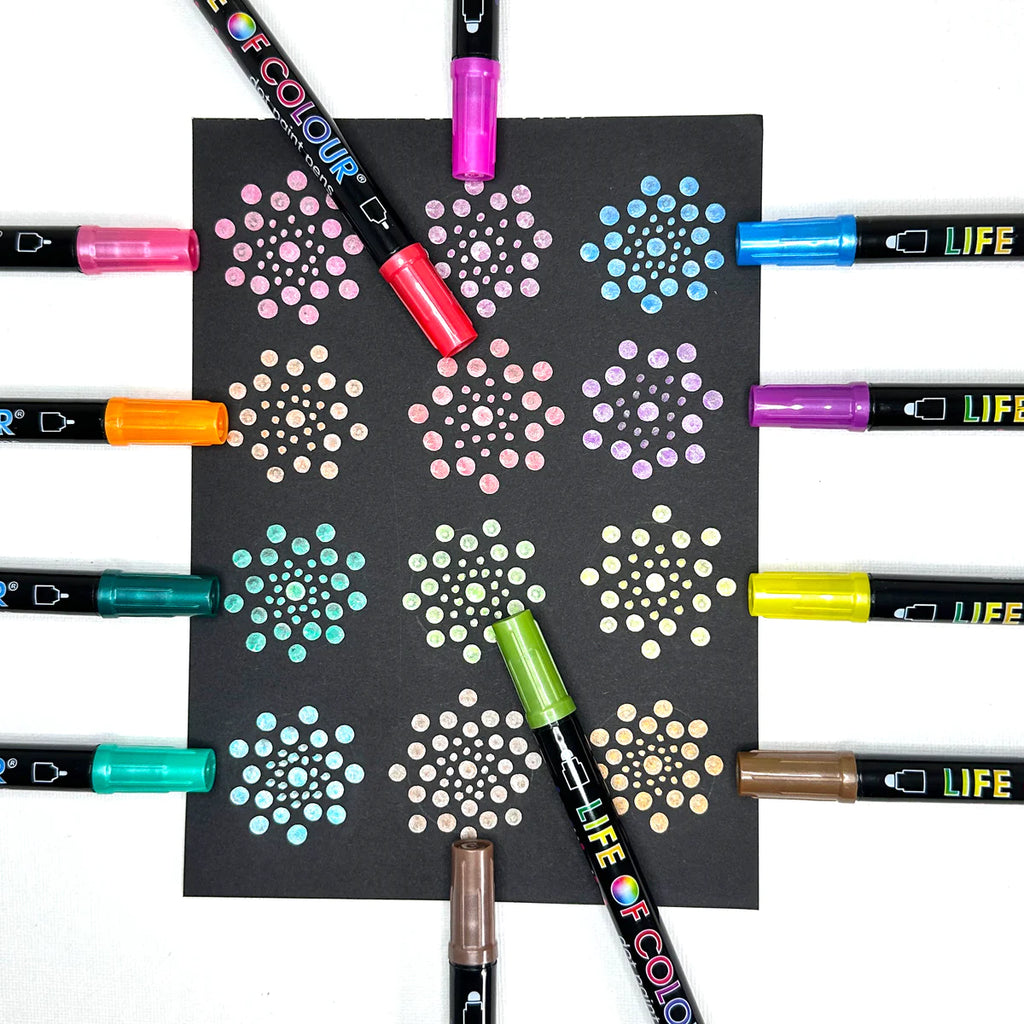 Life of Colour Metallic Dot Markers Acrylic Paint Pens - Set of 16