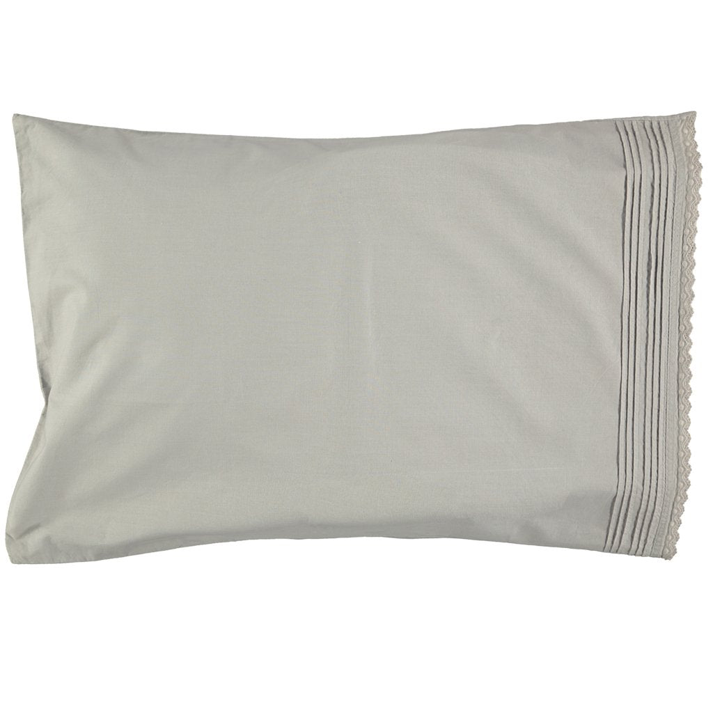 Camomile London Kids Bedding Pin Tuck Embroidered Pillowcase - Feather Grey