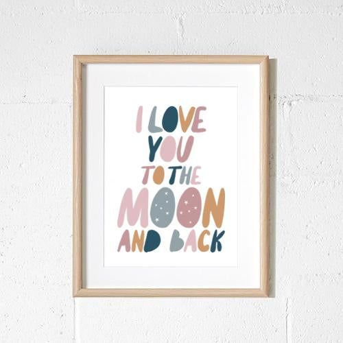 Sprout and Sparrow Kids Wall Art - I Love You To The Moon And Back Dusty Pink