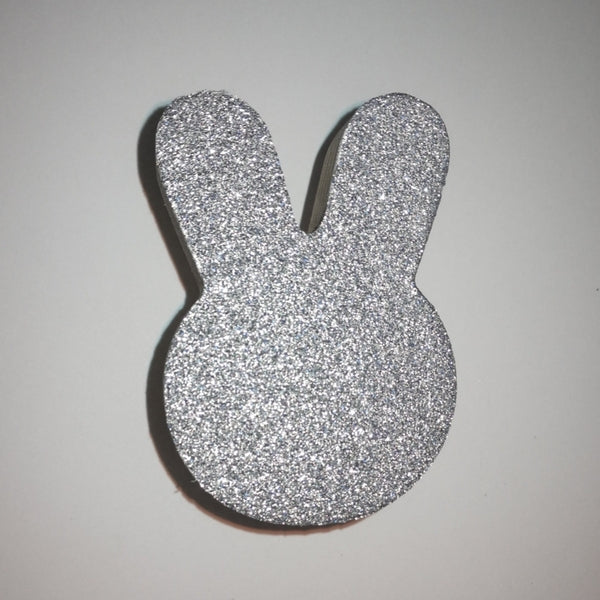 Knobbly Bunny Wooden Wall Hook   Silver Glitter