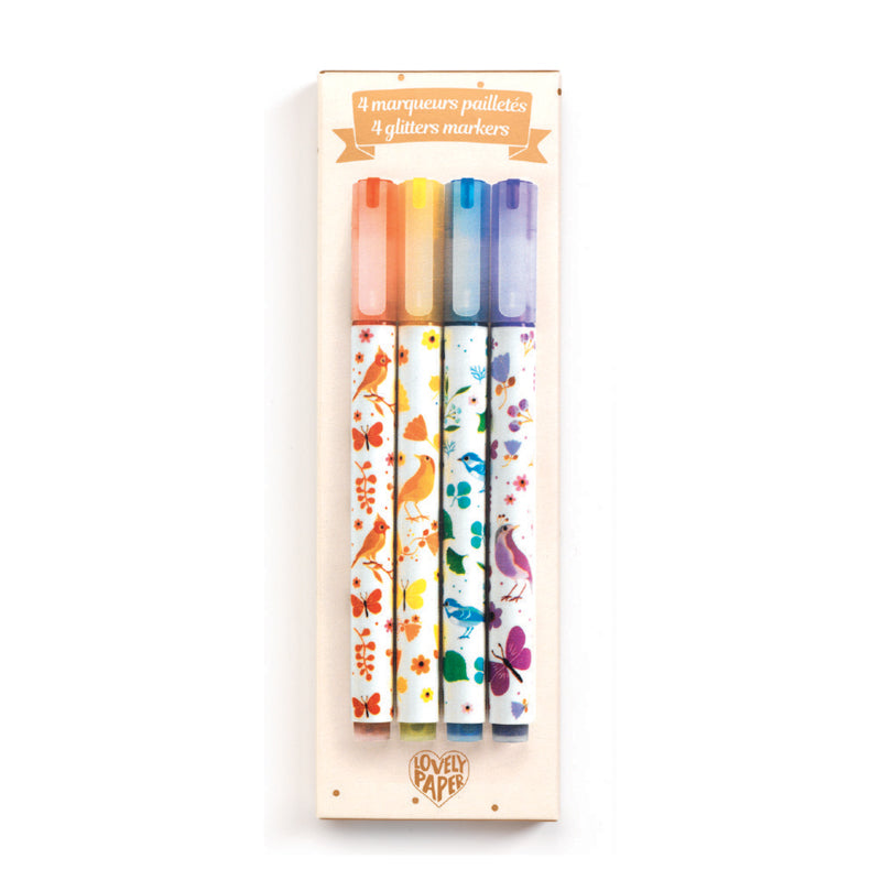 Djeco Kids Stationery - 4 Tinou Glitter Markers