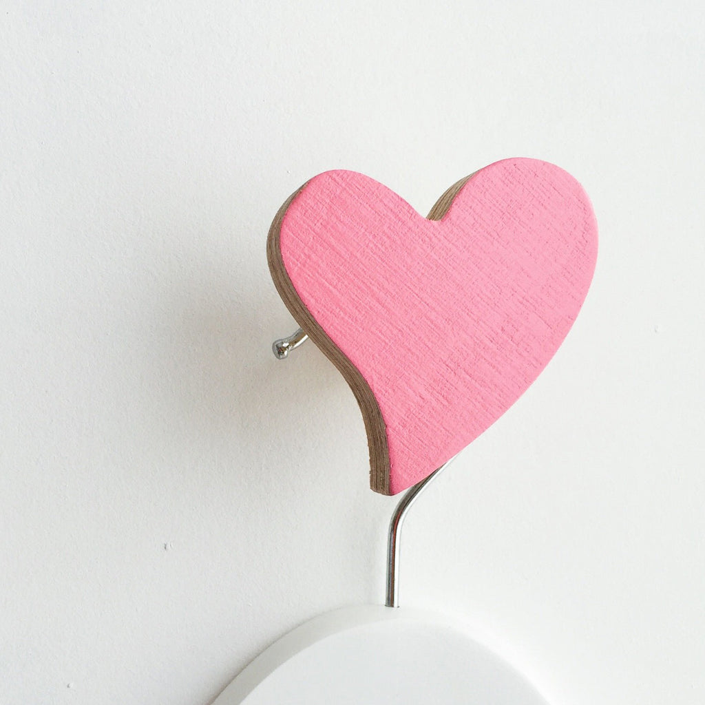 Knobbly Heart Wood Wall Hook  - Pretty in Pink