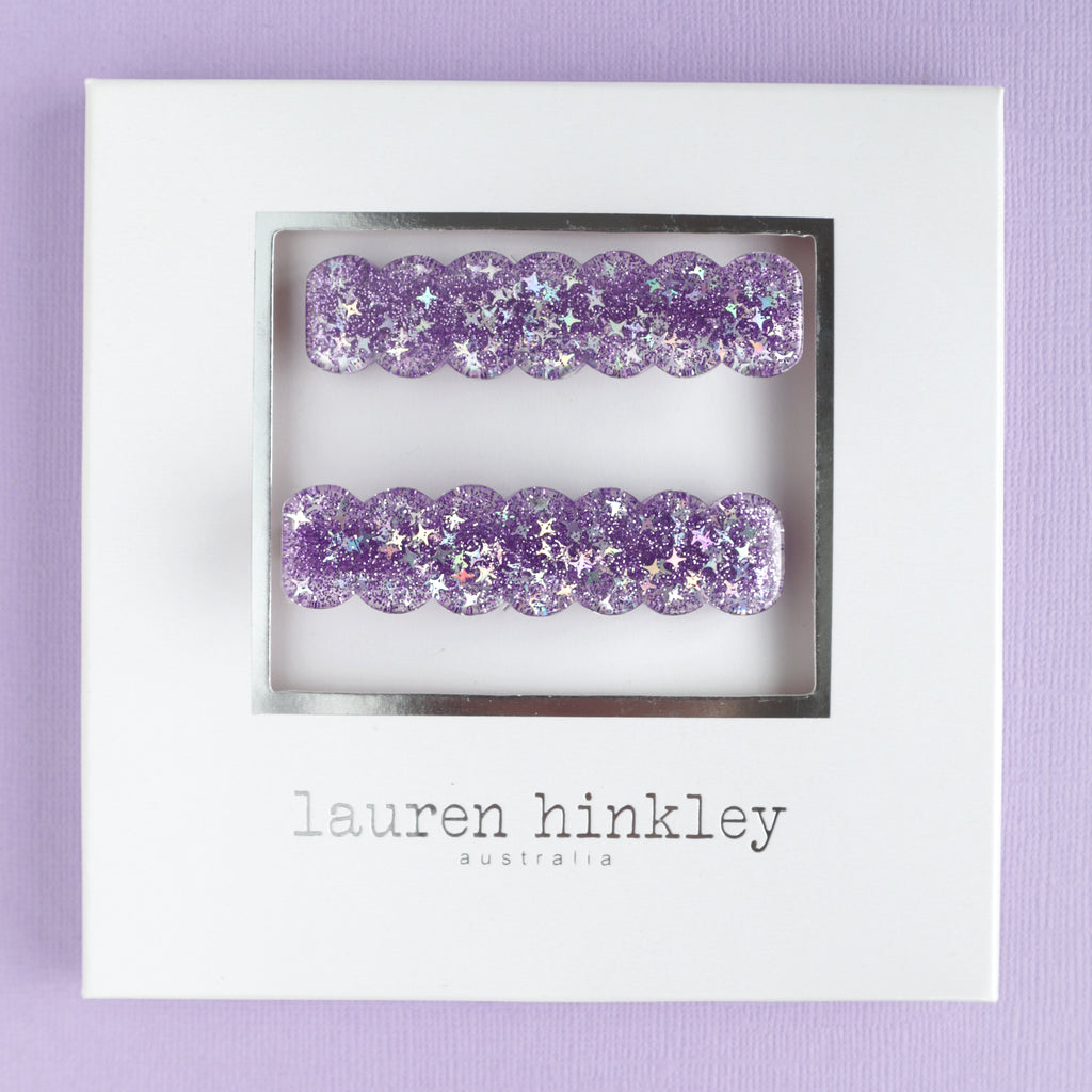 Lauren Hinkley Hair Clips - Purple Sparkle Glitter Clips
