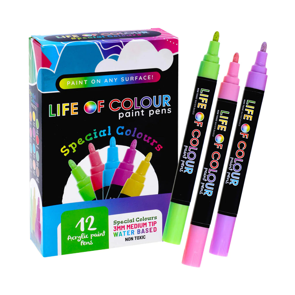 Life of Colour - Medium Tip Acrylic Paint Pens Special Colours Set of 12
