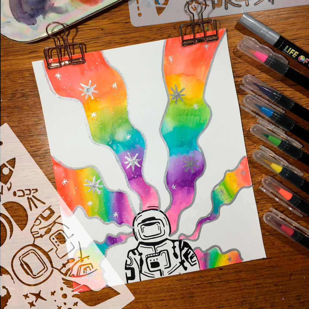 Life of Colour - Aussie, Dinosaurs, Space, Retro, Birthdays & More 10 Sheet Stencil Pack