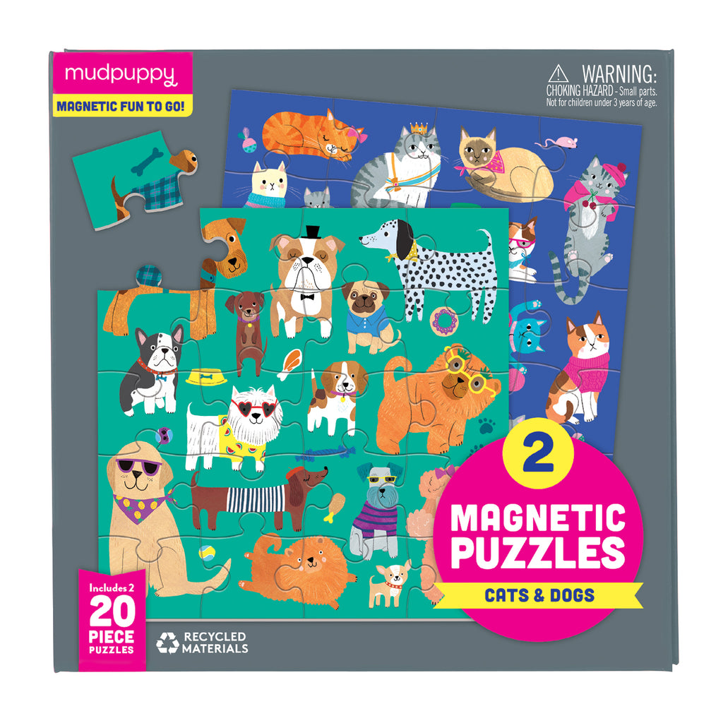 Mudpuppy - 20 Piece Magnetic Jigsaw Puzzles Cats & Dogs