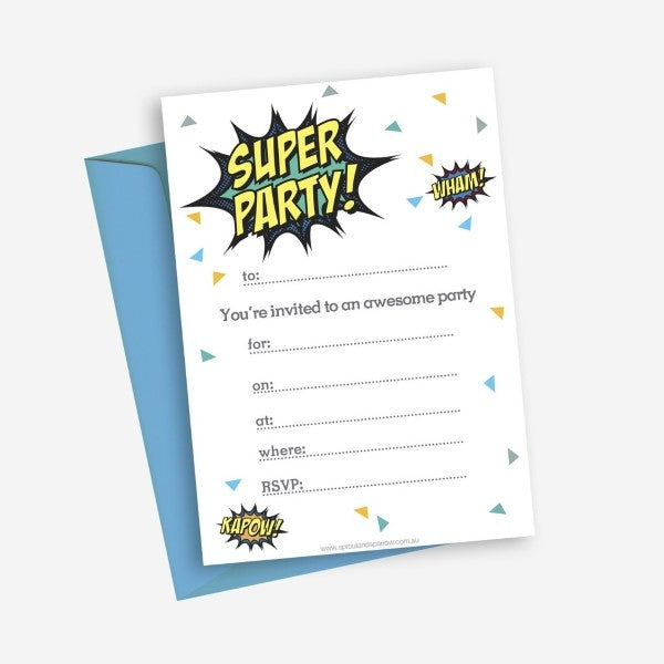 Sprout and Sparrow Superhero Party Invitations x 10