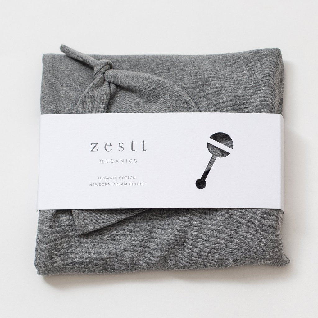 Zestt Organics Baby Blanket- Organic Cotton Newborn Dream Bundle in Grey